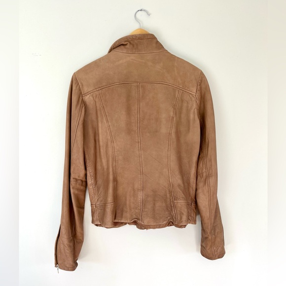 Danier Caramel Brown Leather Shawl Collar Moto Jacket - Picture 6 of 13